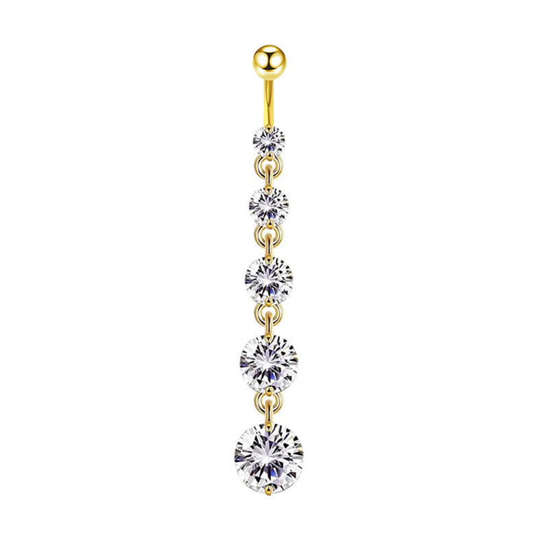 Zircon Navel Piercing Golden Heart Buckle Stud Earrings