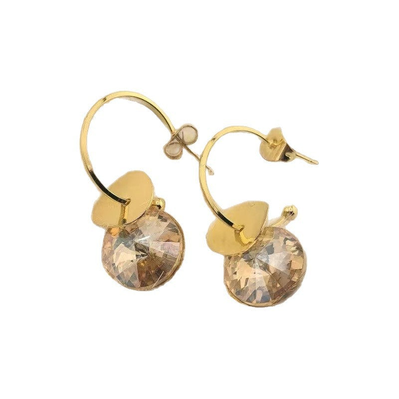 High-grade Sequined Geometric Female Coffee Color Rhinestone Eardrops Stud Earrings