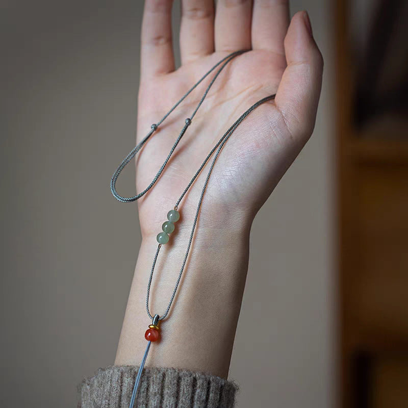 Simple Rope Emerald Amulet Peace Buckle Lanyard Pendants