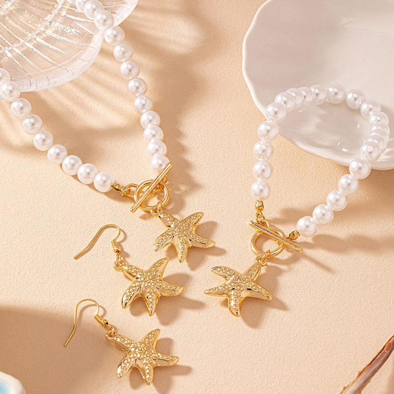 Popular Pearl Starfish Elegant Everyday Fashion Jewelry Set