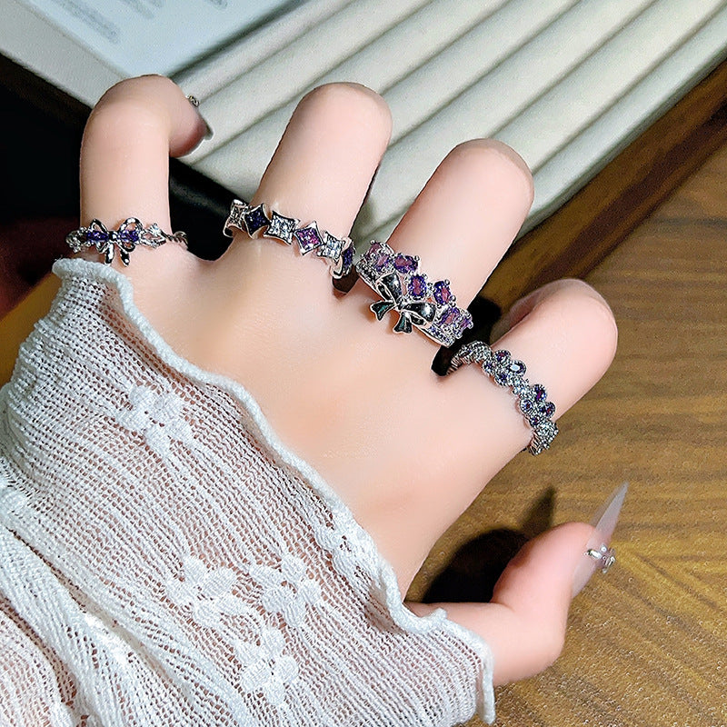 Purple Zirconium Bow Open Sweet Cool Niche High Ring