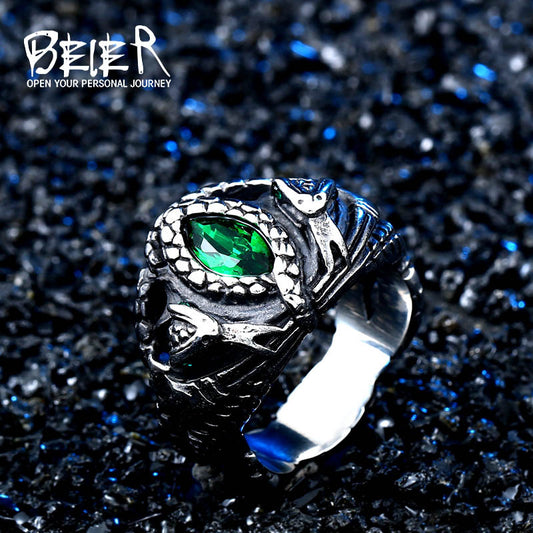 Men's Vintage Animal Snake-shaped Stainless Steel Devil's Eye Inlaid Rings