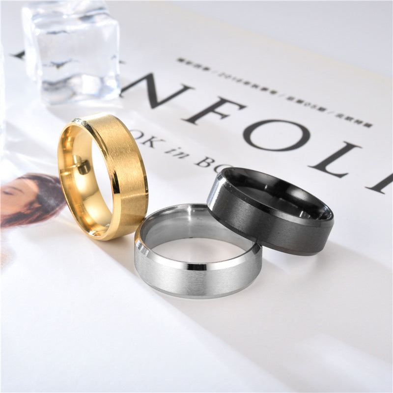 Men's Matte Double Bevel Stainless Steel Glossy Rings