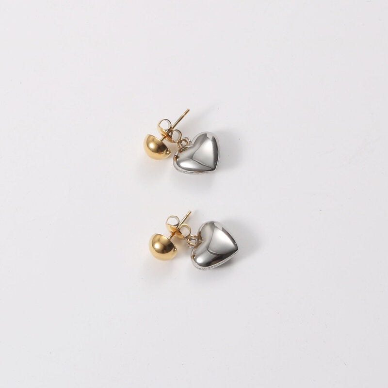Two-color Hollow Peach Heart Titanium Steel Earrings