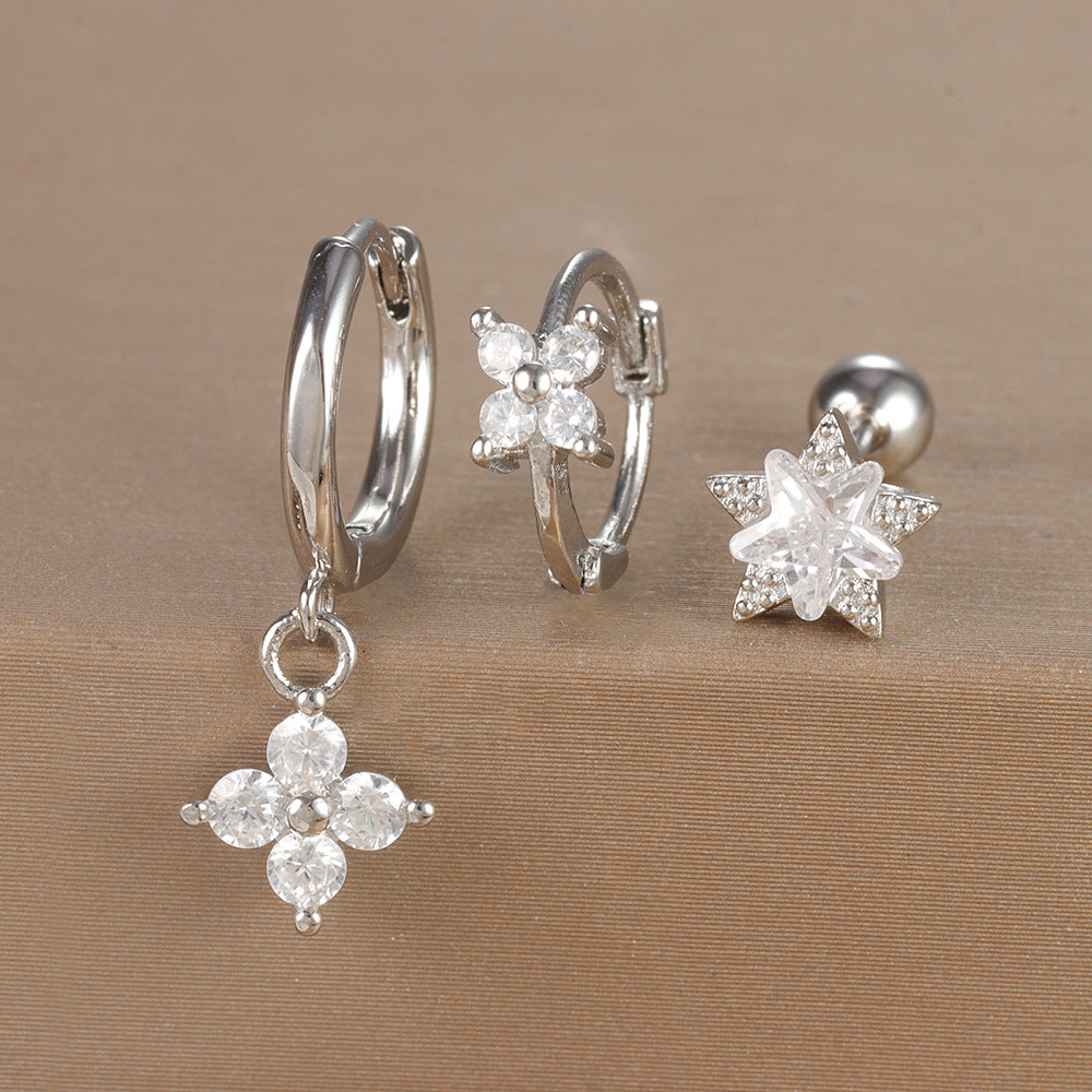 Women's Ear Micro Inlaid Zircon Flower Suit Light Rings