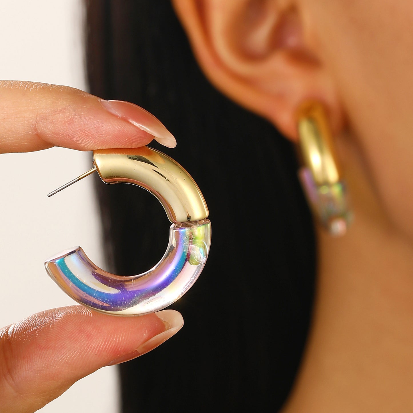 Women's Colorful Oil Shaped Fashion Temperamental Minority Design Geometric Earrings