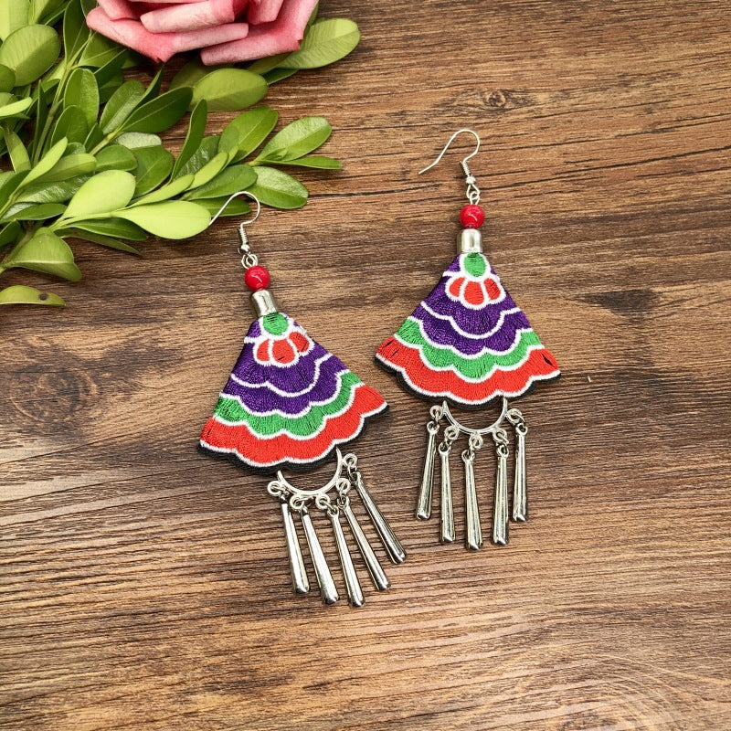 Fabric Yunnan Simple Flower Tassel Female Earrings
