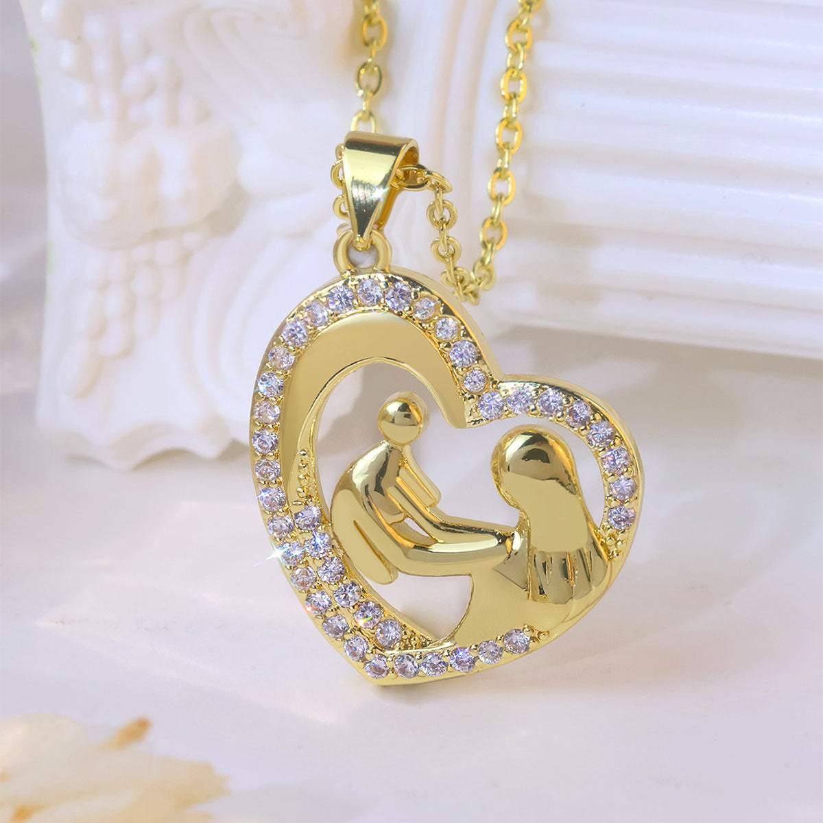 Warm Heart-shaped Mother Daughter Two-color Electroplated Clavicle Chain Necklace
