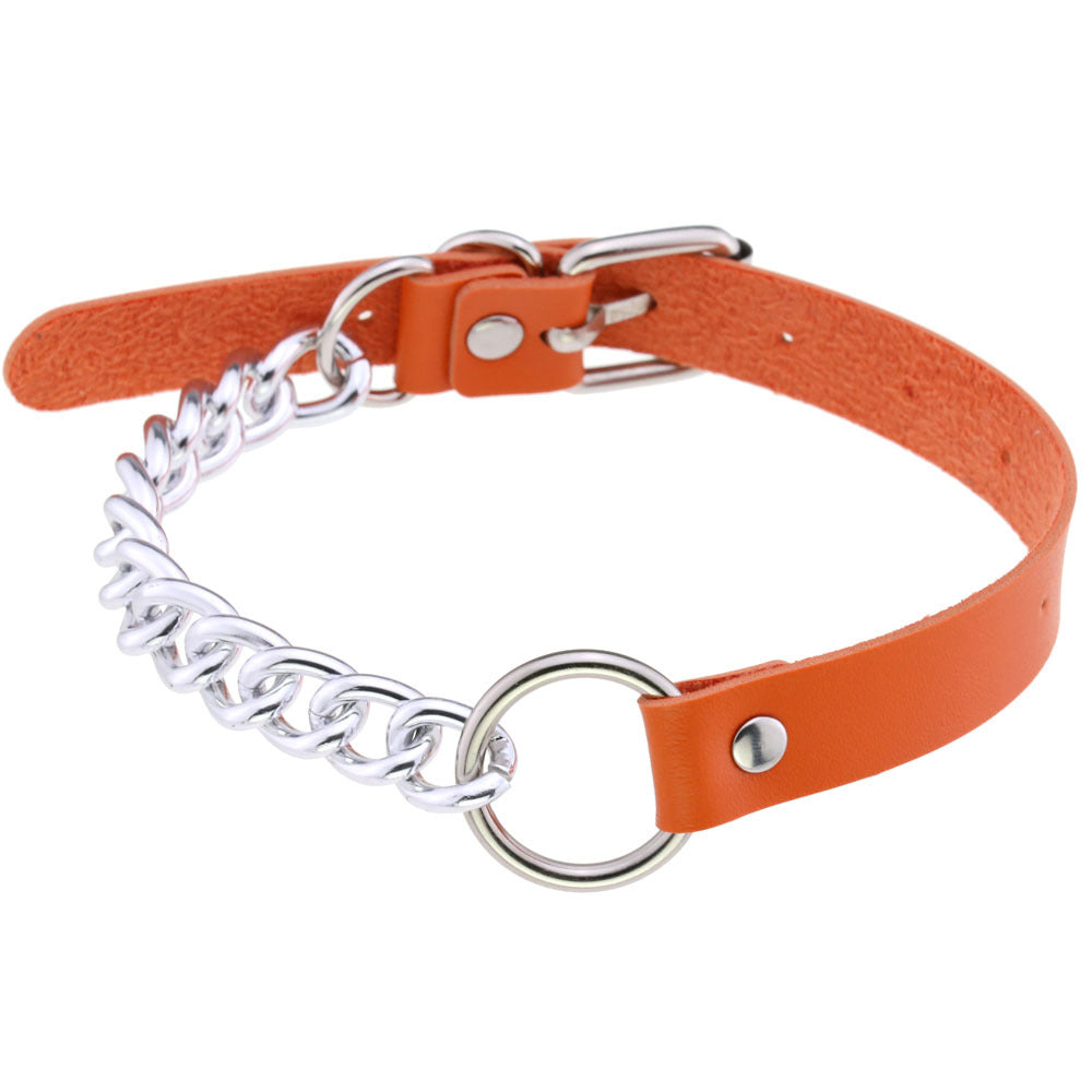 Leather Neckband Punk Metal Stitching Neck Strap Collar