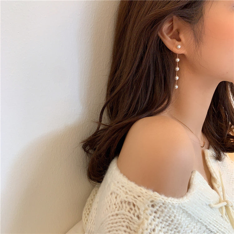 Women's Sier Fashion Elegant Pearl Long Suitable For Earrings