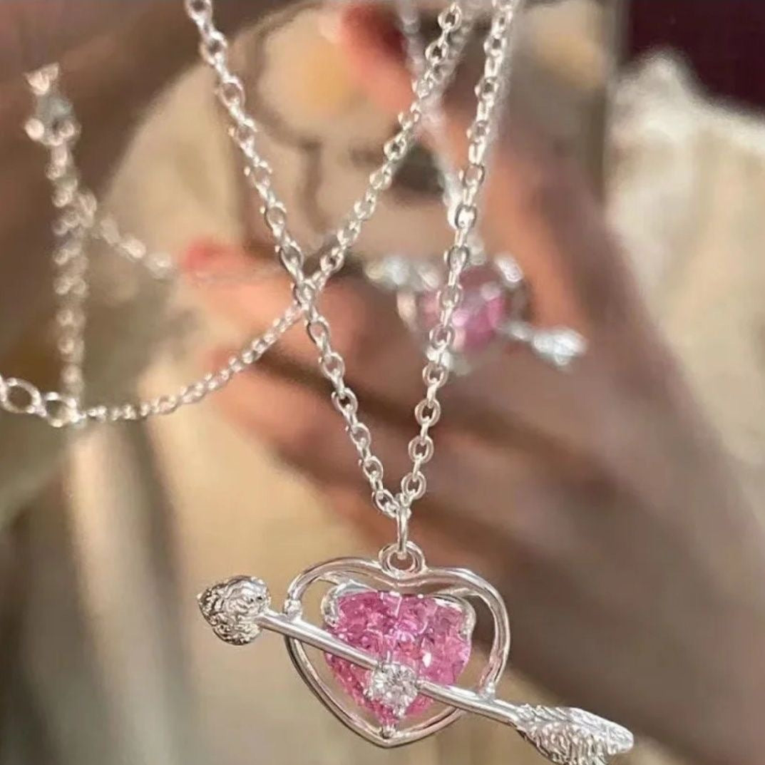 Pink Diamond Cupid Love Female Heart-piercing For The Necklace