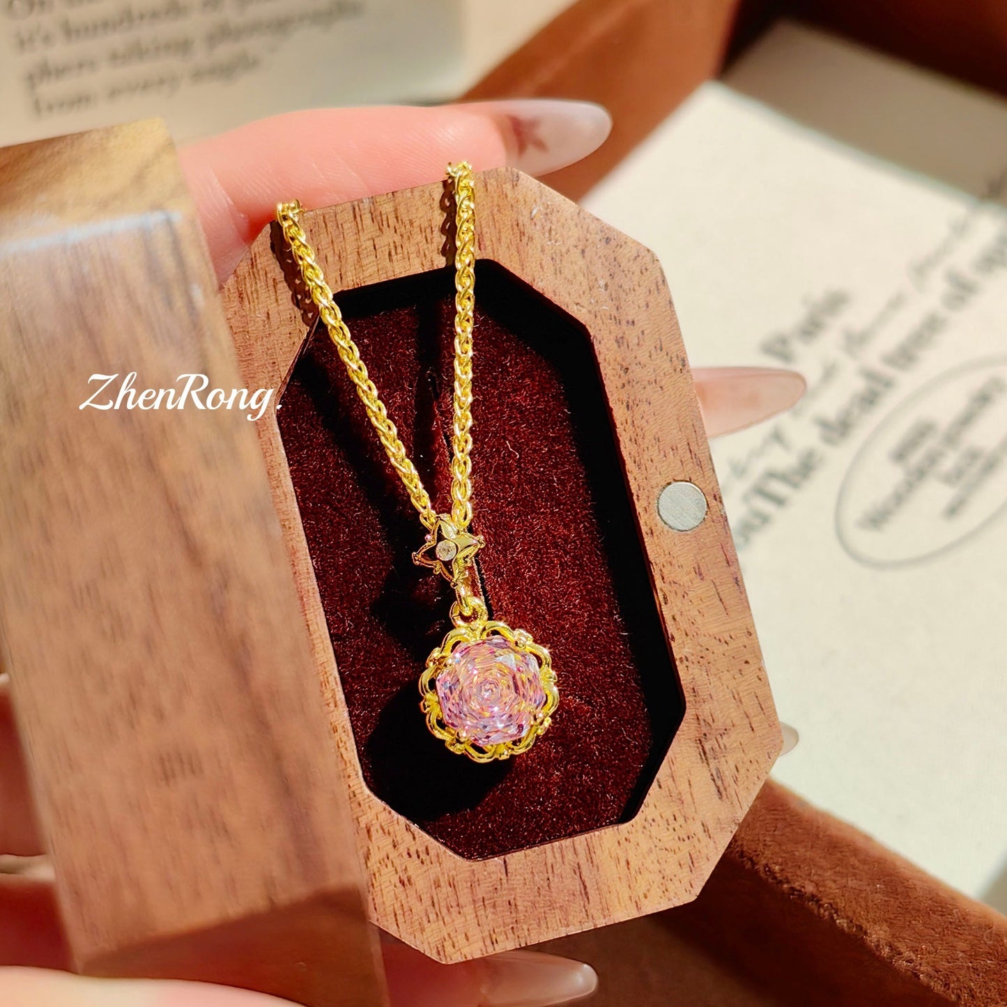 Women's Sea Blue Zirconium Inlaid High Carbon Diamond Pink Jewelry Set