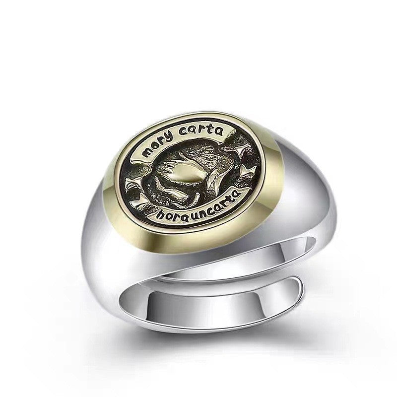 Men's Sier Personality Retro Praying Hands Open Blessing Ring