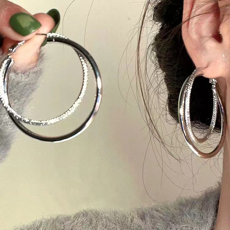 Women's Cold Style Double Circle Large Fashionable Elegant Stud Earrings