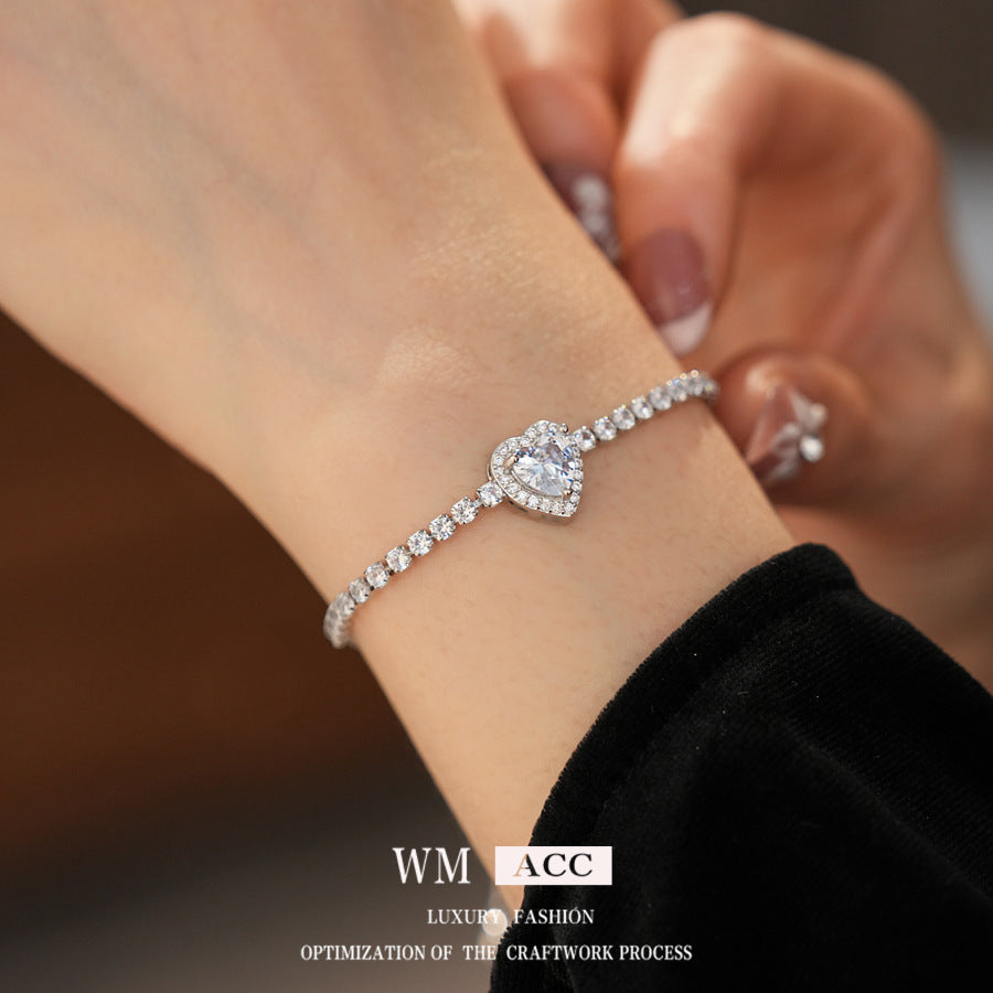 Women's Delicate Heart Zircon Adjustable Light Luxury High Sense Design Niche Bracelets