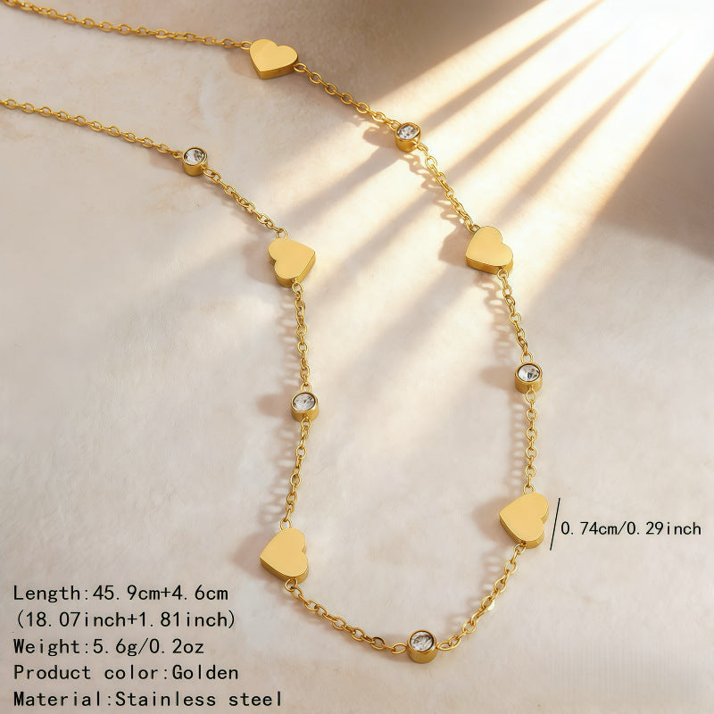 Heart-shaped Zircon Stainless Steel Light Luxury Fashion Jewelry Set