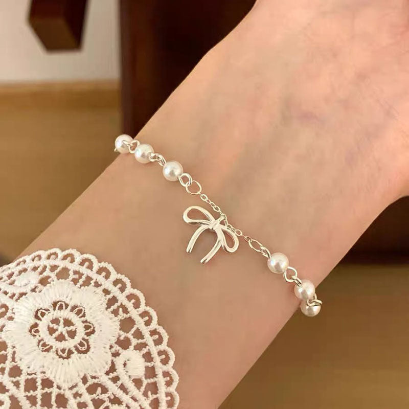 Women's Exquisite Sterling Sier Snake Bones Chain Ball Stitching Asymmetric Light Bracelet