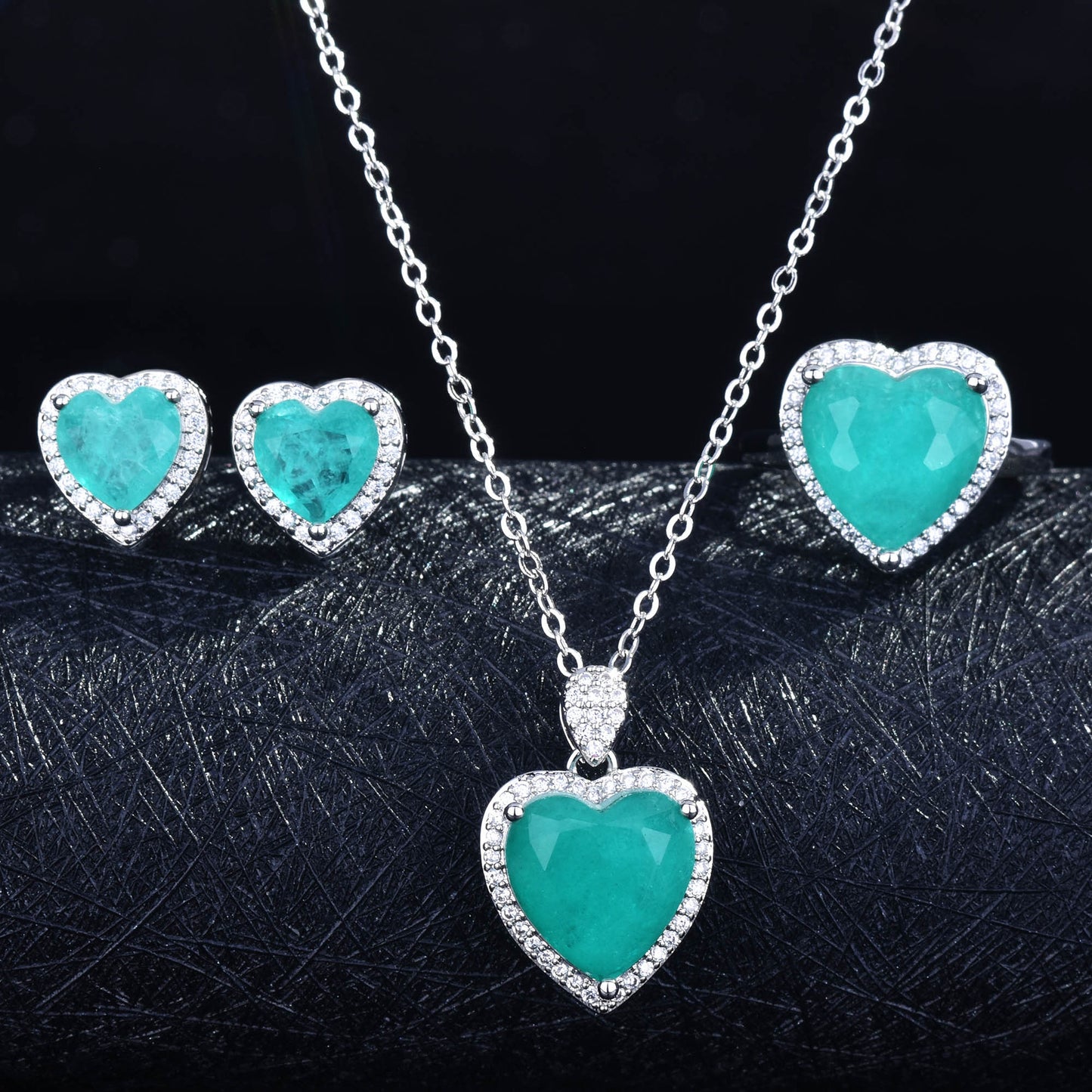 Broadcast Imitation Natural Paraiba Suit Heart-shaped Jewelry Set