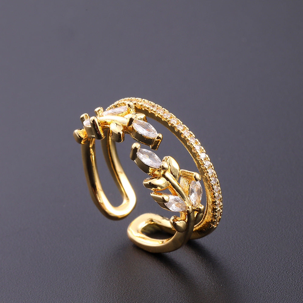 Women's Copper Zircon Electroplated Real Gold Open Index Ring