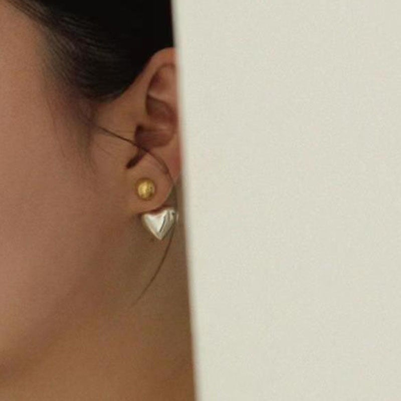 Two-color Hollow Peach Heart Titanium Steel Earrings