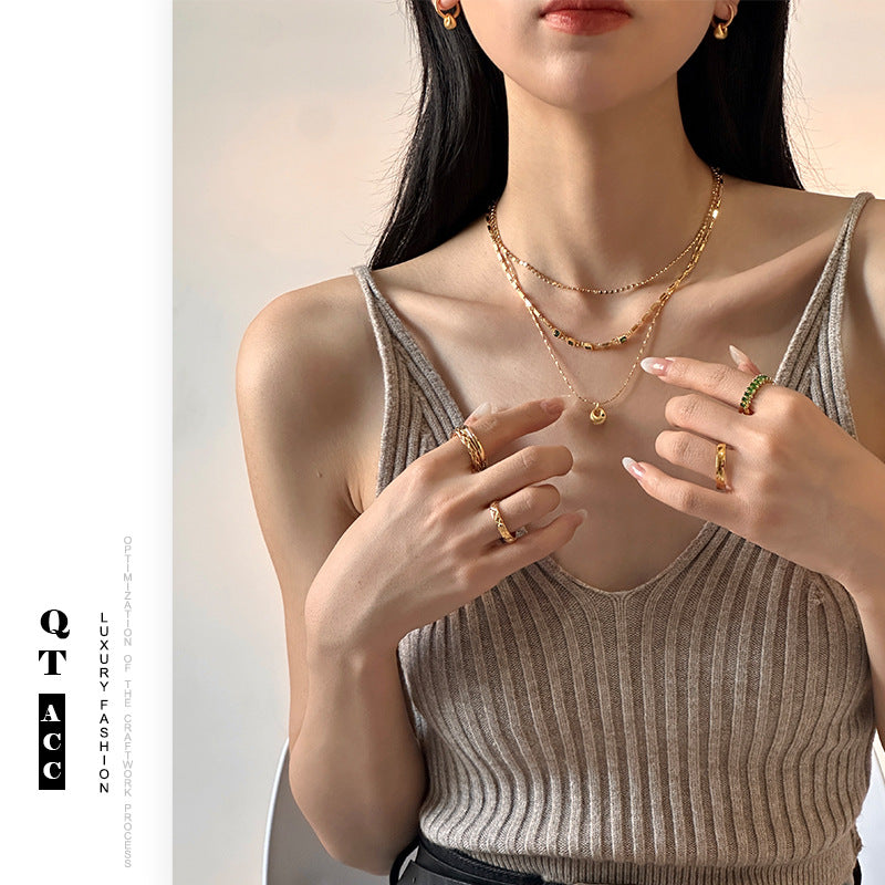 Retro Personality Fashion Suit Gold Micro Inlaid Emerald Zircon Alluvial Jewelry Set