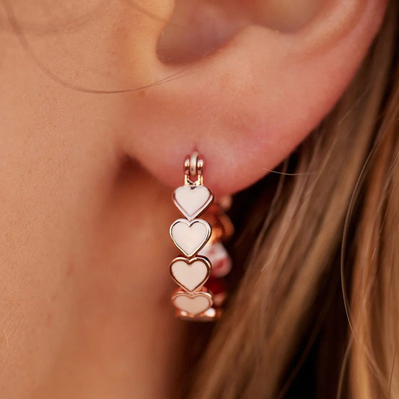 Shi Simple Pink Heart-to-heart Epoxy Female Jewelry Set