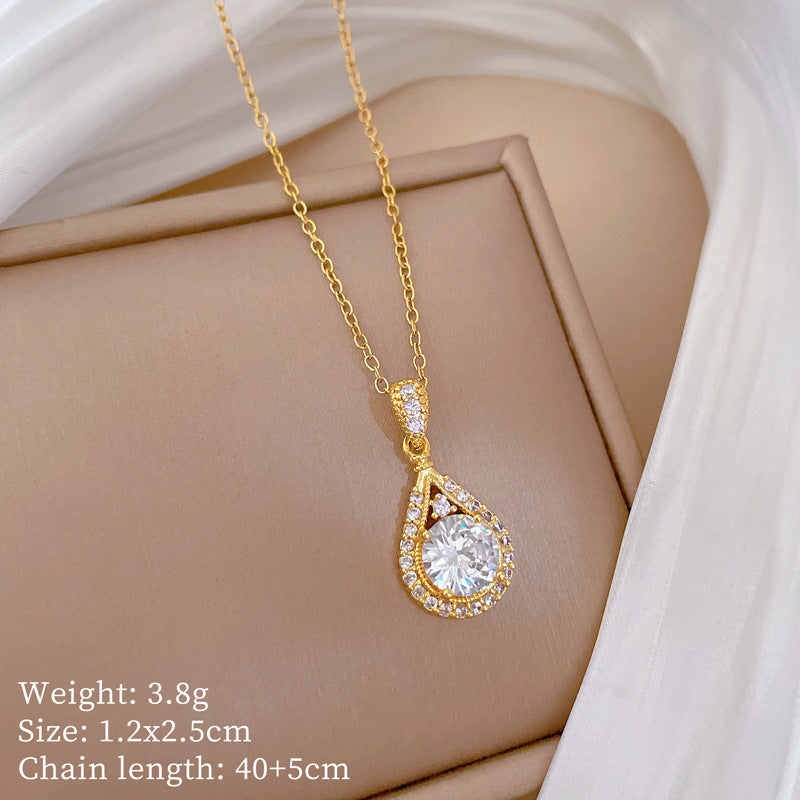 Titanium Steel Light Luxury Real Gold Water Drop Super Flash Necklace