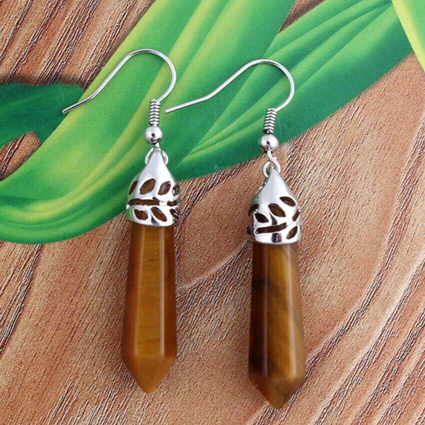 Fashion Personalized Natural Crystal Gemstone Hexagon Earrings