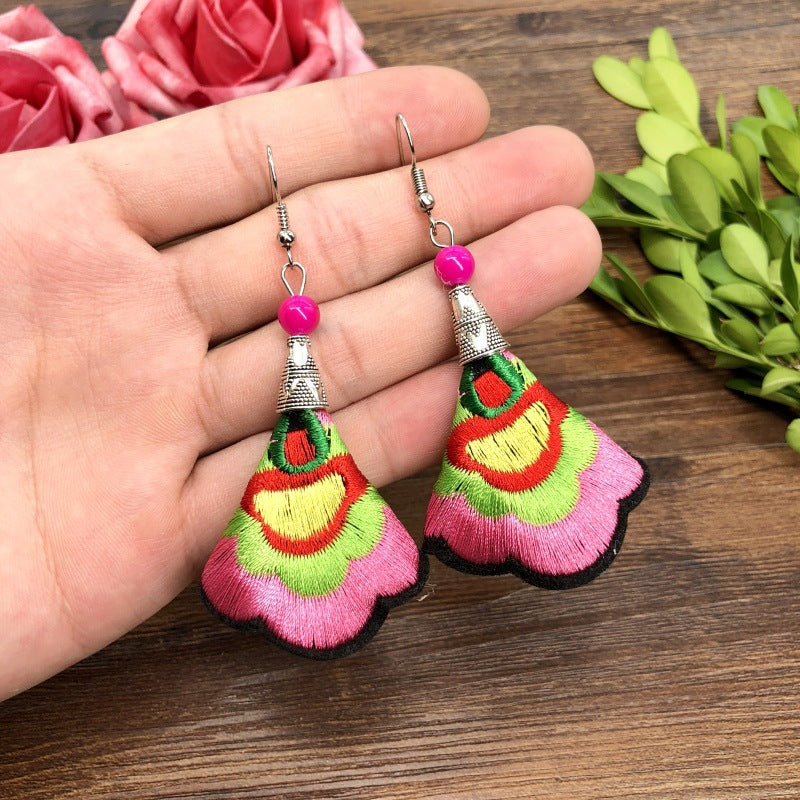 Fabric Yunnan Simple Flower Tassel Female Earrings