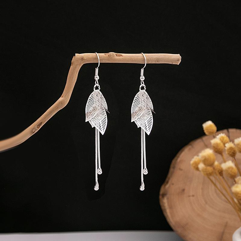 Imitation Sier Miao Minority Tourist Attractions Bohemian Exaggerated Long Leaves Earrings