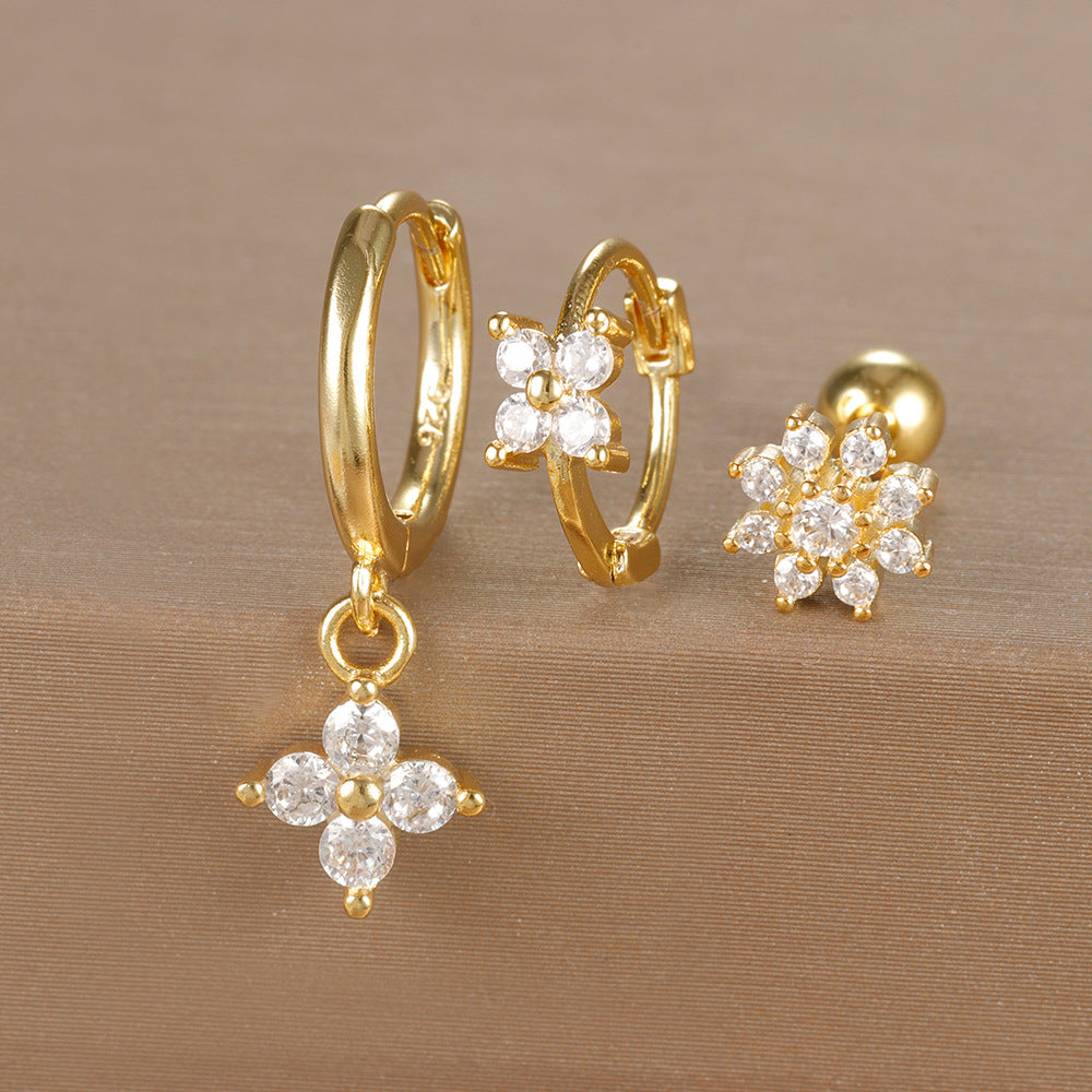 Women's Ear Micro Inlaid Zircon Flower Suit Light Rings