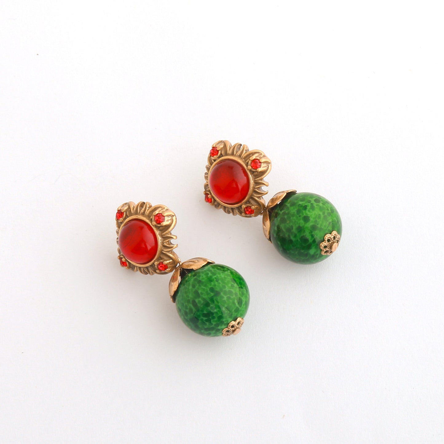 Real Gold Gaanized Enamel Diamond Retro Earrings