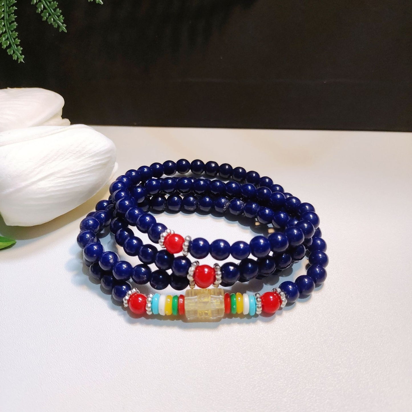 Women's & Men's Beads Four Circles Six Words Mantra Multi Gift Five Bracelet