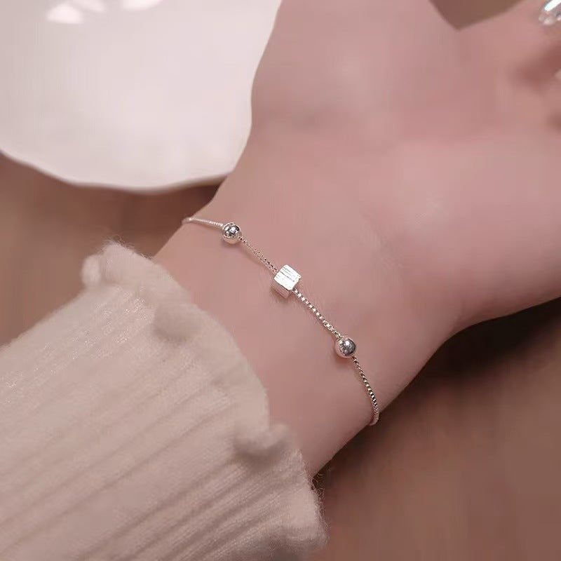 Women's Exquisite Sterling Sier Snake Bones Chain Ball Stitching Asymmetric Light Bracelet