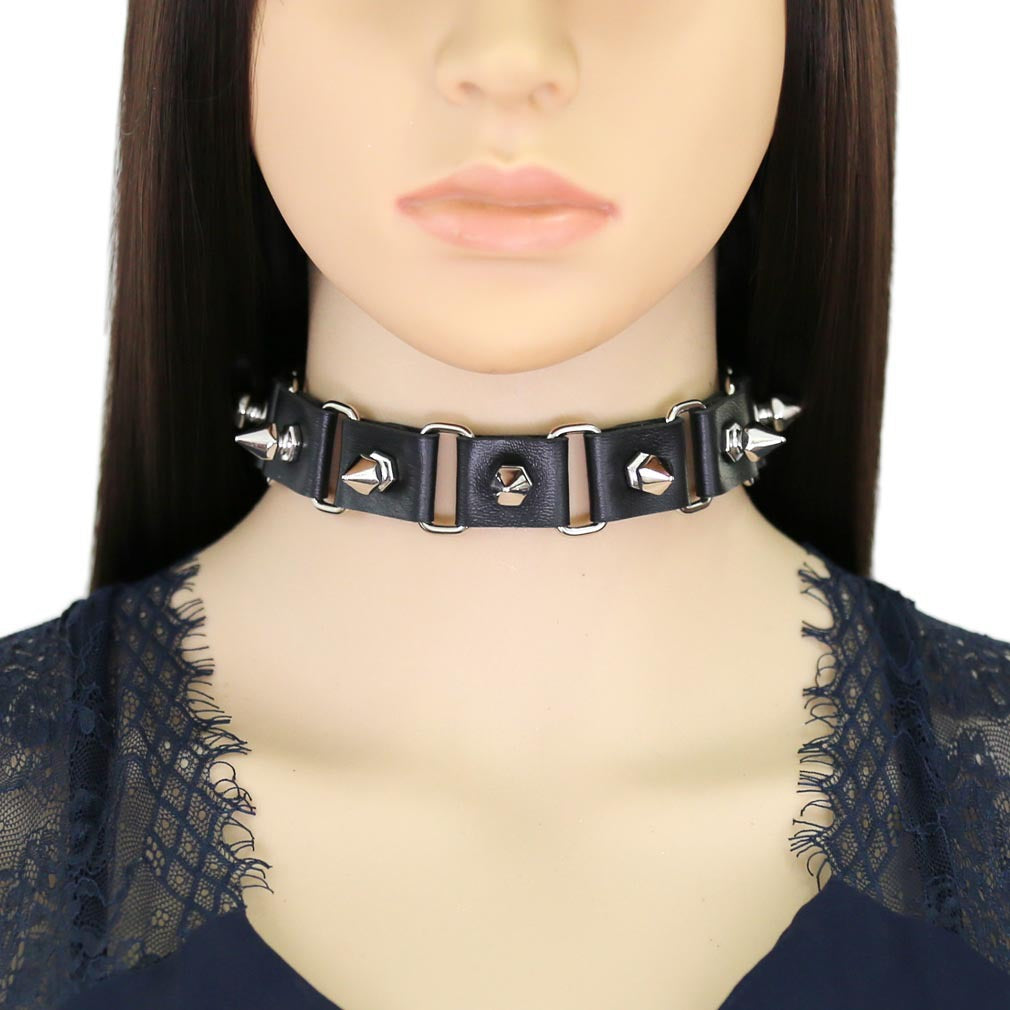 Gothic Elegant Stitching Neckband Personality Trend Buckle Spike Collar