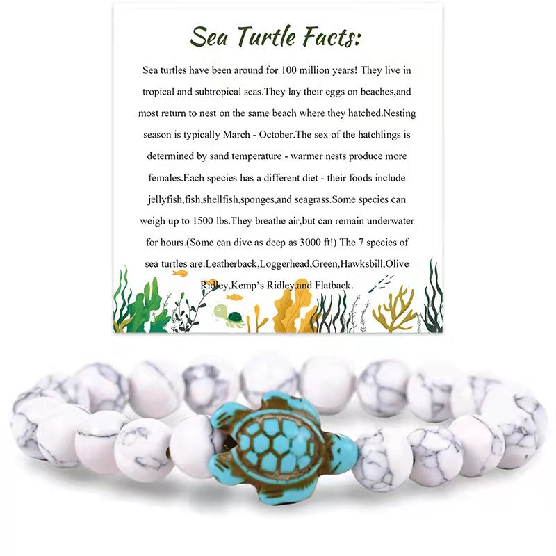 Turtle Turquoise Volcanic Rock White Beads Bracelets