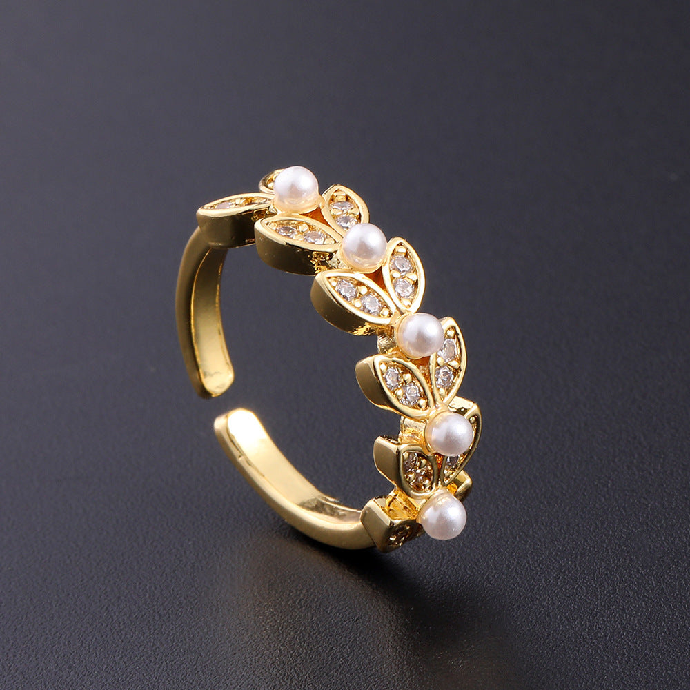 Women's Copper Zircon Electroplated Real Gold Open Index Ring