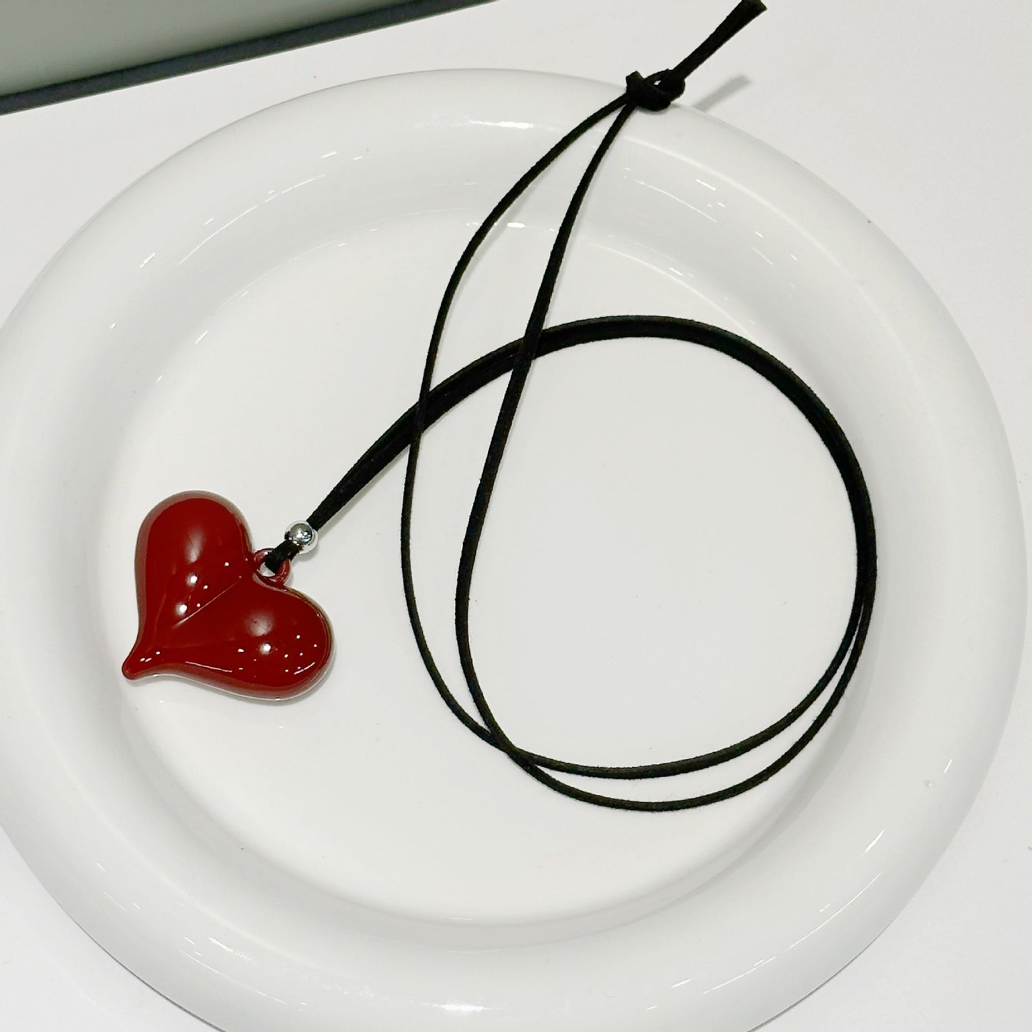 Women's Red Bow Love Long Black Leather Necklaces