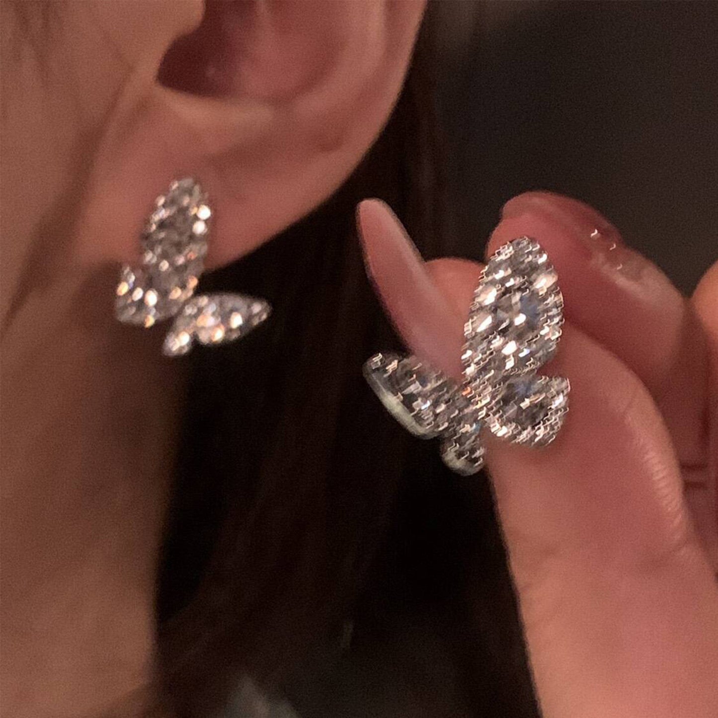 Women's Korean Style Diamond Light Luxury Butterfly Elegant Niche Design Stud Earrings