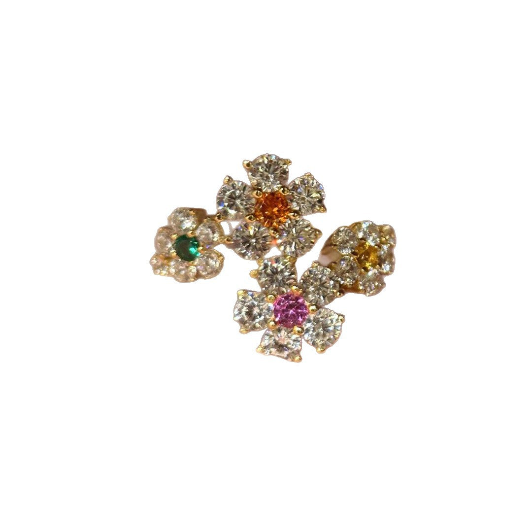 Stamen White Diamond Petal Claw Inlaid Female Niche Ring