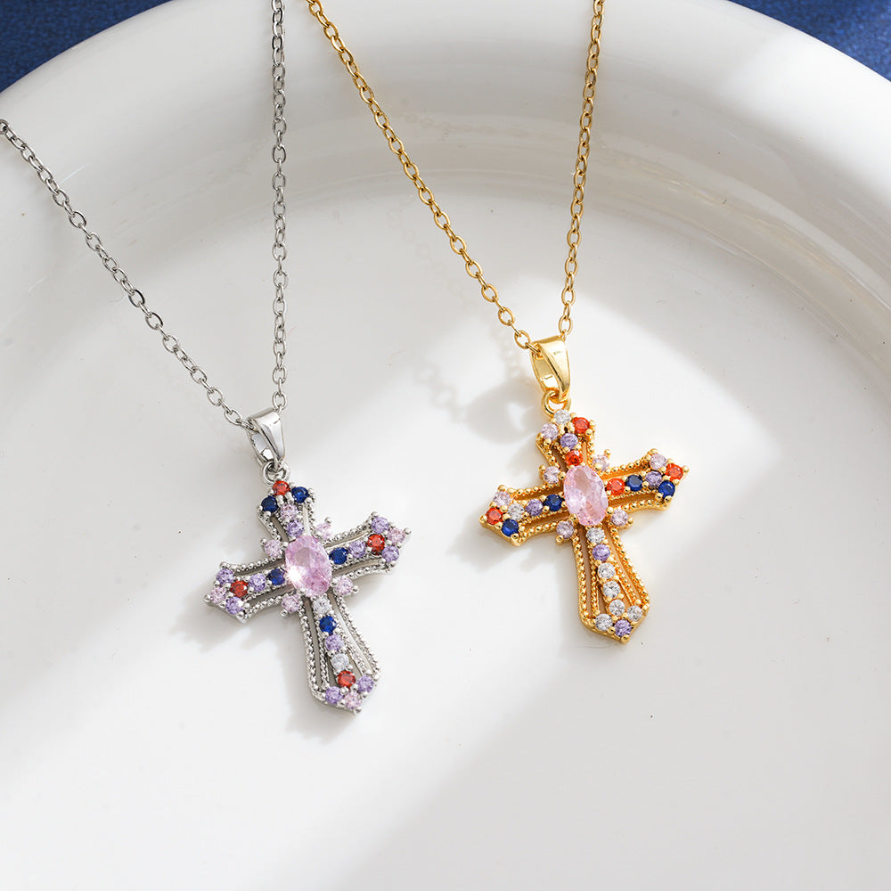Cross Copper Micro Inlaid Zircon Niche Personality Design Necklace
