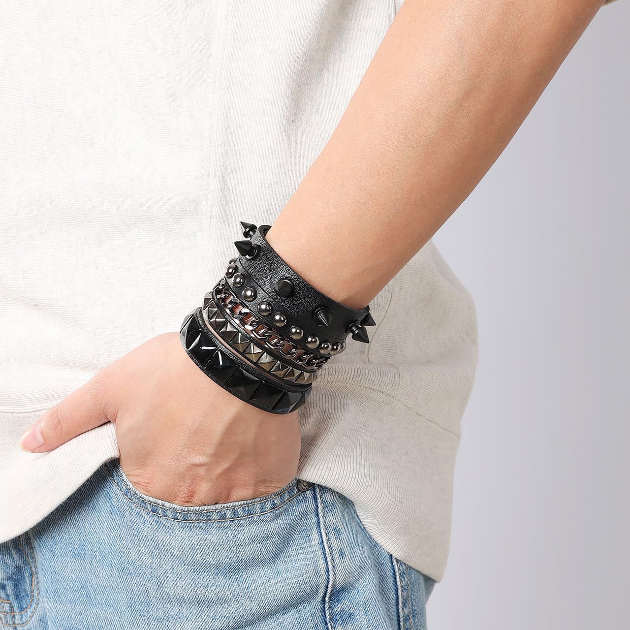 Men's Punk Chain Wrist Hip Hop Rivet Bracelet