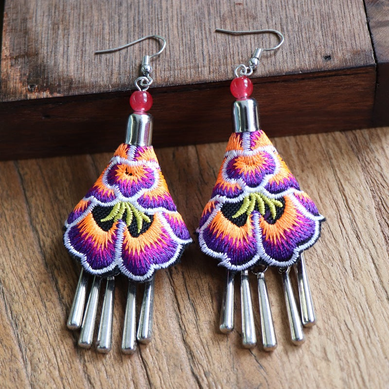 Yunnan National Style Embroidered Fabric Ethnic Earrings