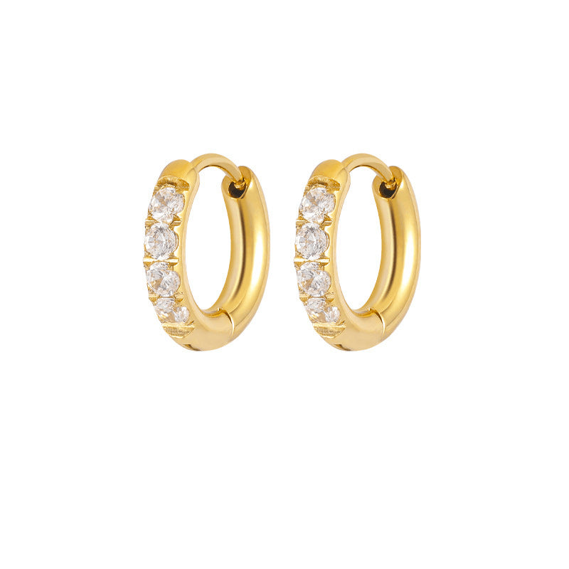 High Quality Carved Stainless Steel Studded With Zircon Titanium Earrings