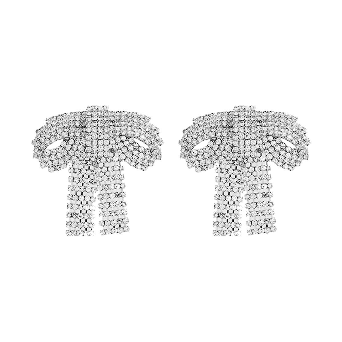 Women's Shiny Claw Chain Full Diamond Bow Earrings