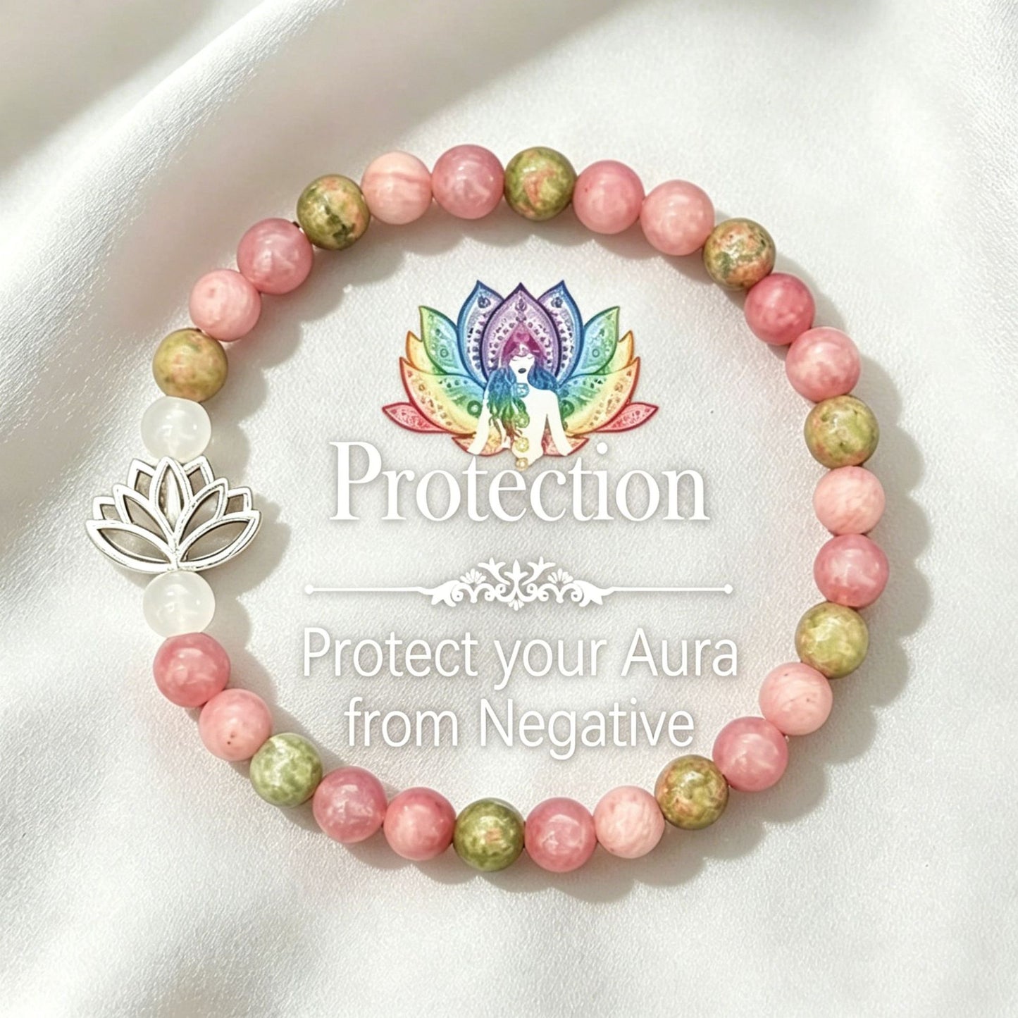 Women's Pink Crystal Natural Stone Seven Veins Lotus Bracelet