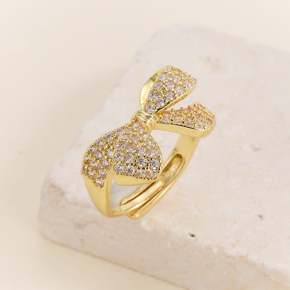 French Refined Zircon Female Design Temperament Open Super Fairy Flowers Rings
