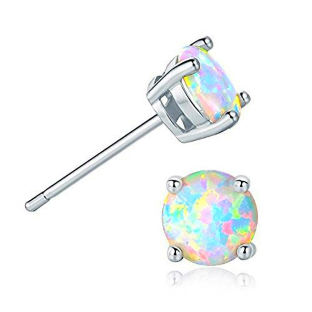 Women's Popular White Opal Round Mini Single Stud Earrings
