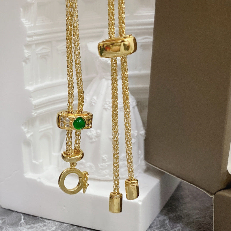 Light Luxury Gold-plated Green Chalcedony Sweater Pendants