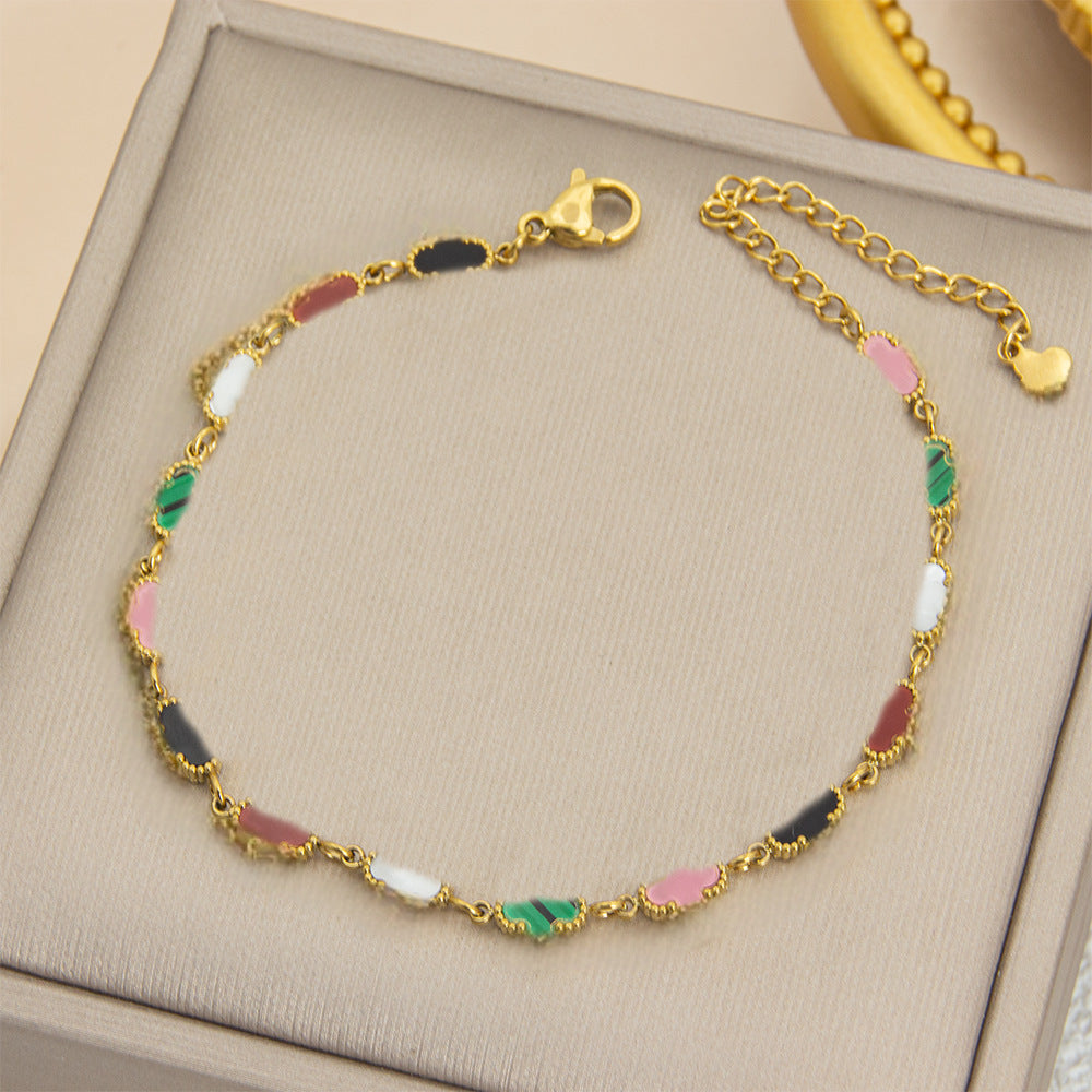 Four Flower Gold Colorful Rhombus Pattern Bracelet